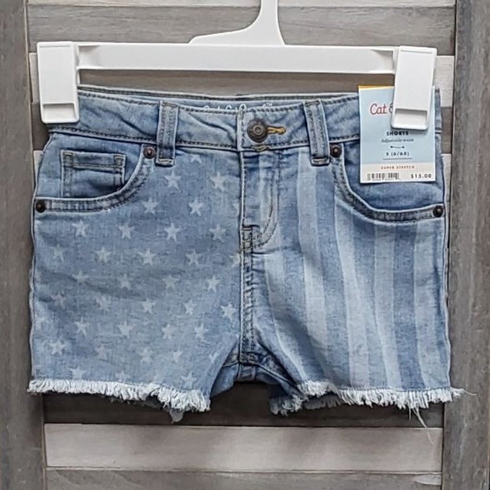 Cat & Jack Light Wash Star & Stripe Denim Cutoff Shorts